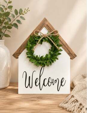 Double Sided Wooden House Shaped Sign Welcome and Home Sweet Home